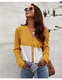 MYIFU - Blusa de mujer de manga larga con botones de contraste, con nudo de corbata