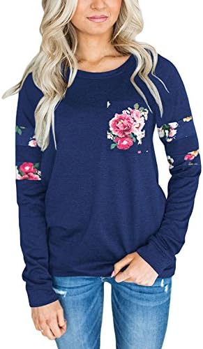 Aumadr Womens Casual Pullover Crewneck Floral Fashion Sweatshirt Blouses And Tops