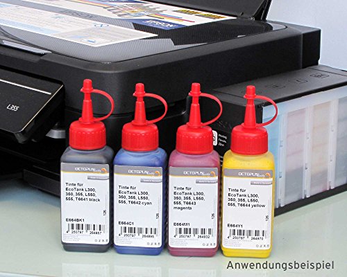 Octopus-Tinta-4-x-250ml-Tinta-de-Impresora-Compatible-con-Epson-EcoTank-L300-L350-L355-L365-L455-L550-L555-L565-L100-L200-Tinta-de-Recambio-para-T6641-T6642-T6643-T6644-no-OEM