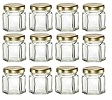 ChefLand 12 Piece, 1.5 Oz Mini Hexagon Glass Jars for Jam, Honey, Wedding Favors, Shower Favors, Baby Foods, DIY Magnetic Spice Jars