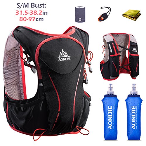 Triwonder Hydration Pack Backpack 5L Lightweight Deluxe Marathoner Running Race Hydration Vest (Black (S-M) - with 2 Soft Water Bottles)
