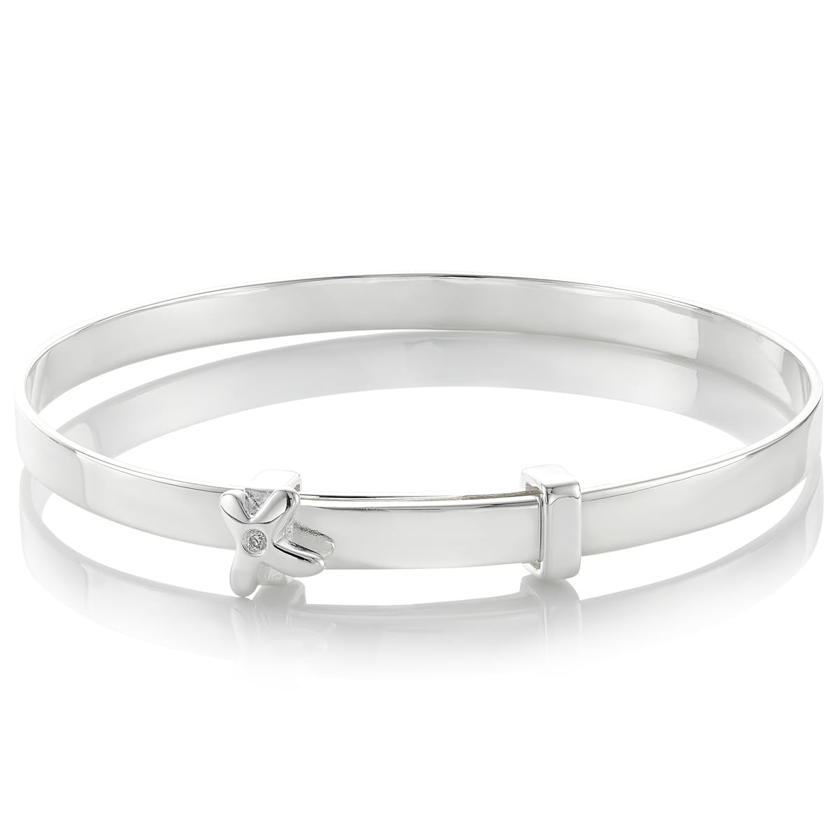 Molly Brown London First Diamond Kiss Baby Bangle – Sterling Silver Christening Bracelet for Girls – Genuine 1pt Diamond – Hallmarked 925 Silver