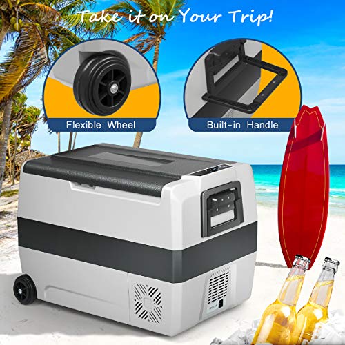 COSTWAY Car Refrigerator with Wheels, 53Quart Electric Cooler with APP