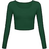 Long Sleeve Crop Tops for Women Workout Basic Clothes Fitted Slim Scoop Neck Cute Yoga Shirts