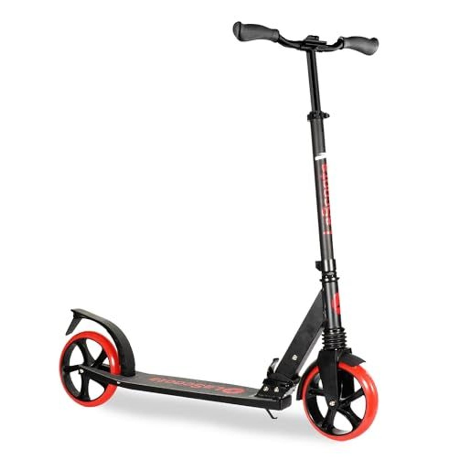 LaScoota Kick Scooter para adultos y adolescentes - para jóvenes de 12 años en adelante y hombres y mujeres - Scooter ligero plegable para adultos con ruedas grandes y resistentes de 220 libras (adolescente, rojo)
