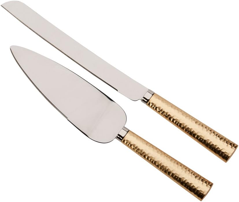 Gold Hammered Handel Knife and Server Set