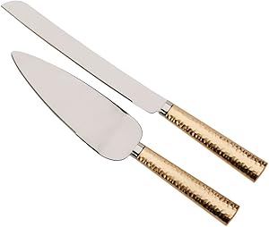 Gold Hammered Handel Knife and Server Set