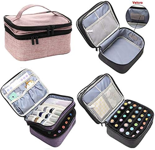 30 Bottles Essential Oil Carrying Case,Double Layer Zipper Organizer Travel Bag Suitable for 5ml-30ml And Roller Bottles,Storage Holder Bag for Nail Polish Essential Oil and Accessories (Rose gold)
