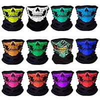 12pcs Skull Face Mask Tube Mask Seamless, Durable Face Mask Bandana Skeleton Face Shield Motorcycle