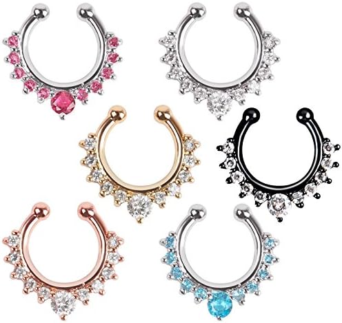 richbest Fake Septum Crystal clicker Fake Nose Ring Piercing Faux Body Jewelry Hoop for Women Septum
