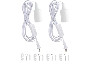 SIXDEFLY Plug in Hanging Light Kit, Retro Hanging Lights with Plug in Cord, E26 E27 Industrial Pendant Light Fixture, 9.8 FT Cord with On/Off Switch Hanging Lamp for Living Room Bedroom 2 Pack (White)