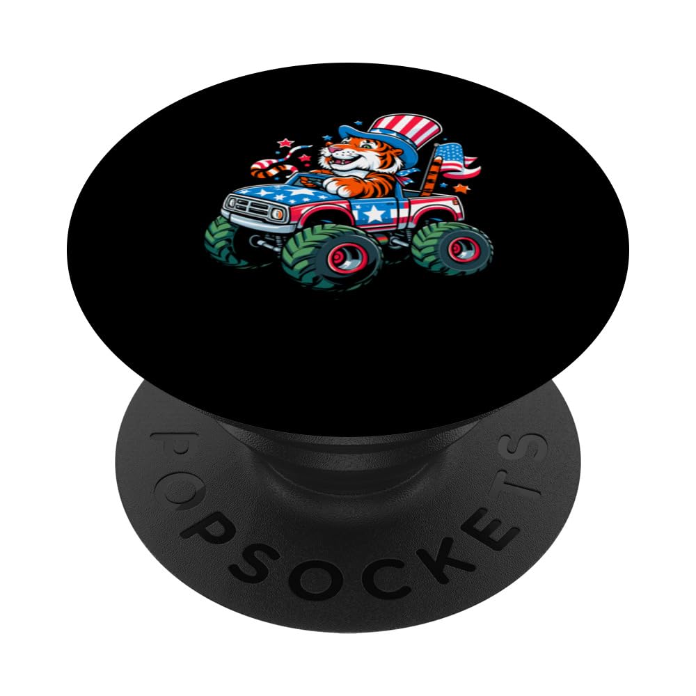 Patriotic Tiger 4th July Monster Truck American PopSockets Swappable PopGrip