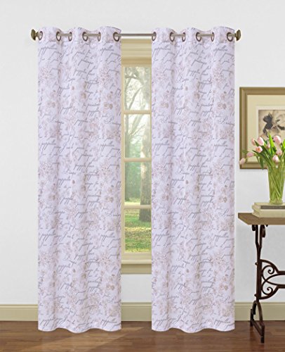 Beatrice Home Fashions PAVPPR84 Par Avion Grommet Panel Pair 76"X84"L,Ivory/Taupe,76"X84"