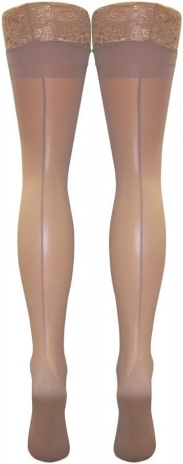 Nylons Reinforced Cuban Heel Seam Lace Top Hold Up Stiletto Seamed Stockings Amber Rose
