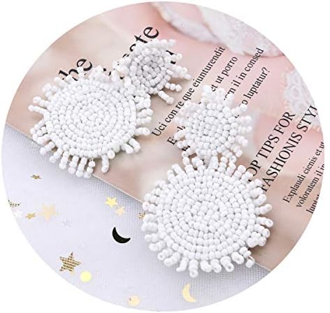 Statement Round Beaded Hoop Bohemia Earrings Handmade Tassel Fringe Drop Dangle Flower Chandelier Vintage Stud Earrings Gifts for Mom,Women Girls