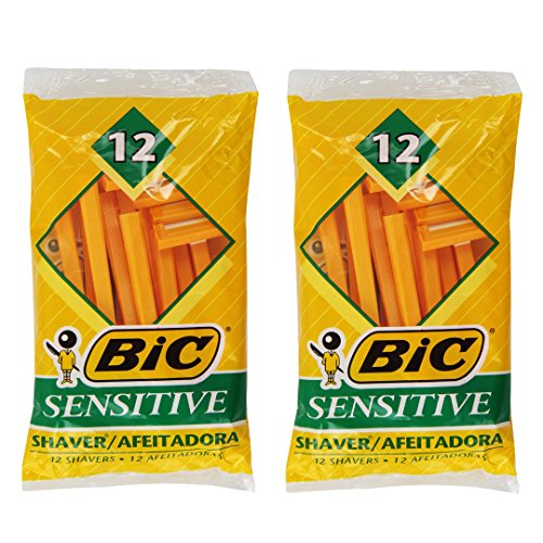(Pack of 2) Bic Single Blade Sensitive Skin Shavers - 12 in Pack [Total 24]