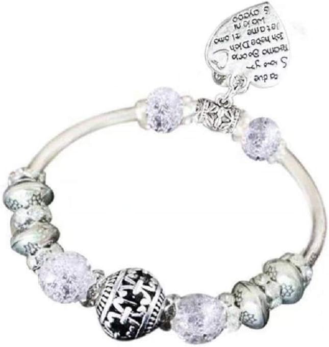 White Birch Birthday Gifts for Women Charm Stretch Bracelet Heart Love with Tibentan Silver Beads Vintage Jewelry