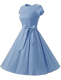 Vestido de cóctel para mujer de los años 50, con mangas de lunares, estilo rockabilly, C70