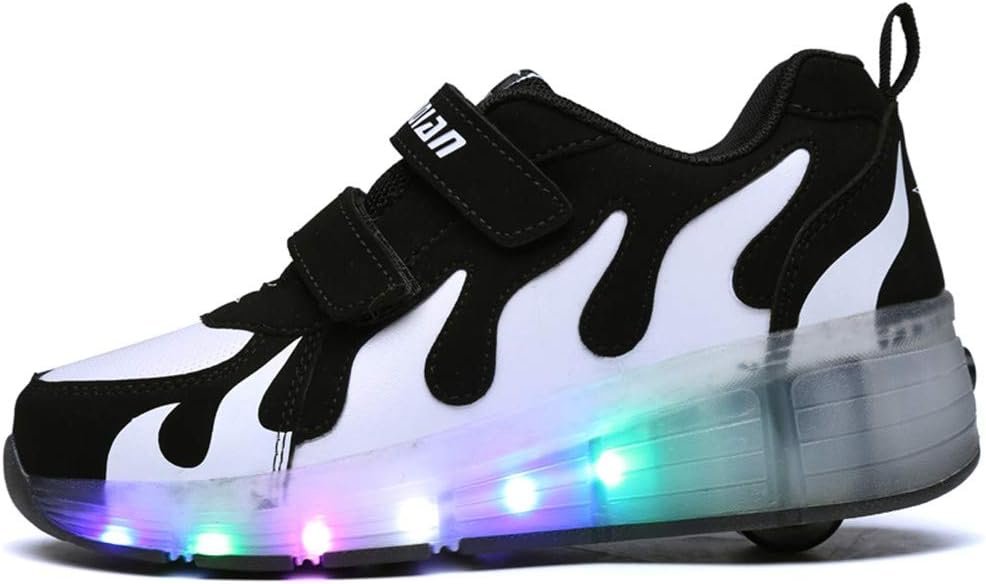Unisex Kids LED Roller Skate Shoes With Adjustable Automatic Wheels Technical Skateboarding Shoes Outdoor Sports Trainers Gymnastic Fitness Sneakers For Boys Girls，Four Colorsblack white-32