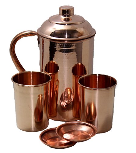 STREET CRAFT Pure Copper Pitcher Ayurveda Copper Jug Pitcher and Tumbler With Lid Copper pitcher with glass Copper jug Set Smooth Finish