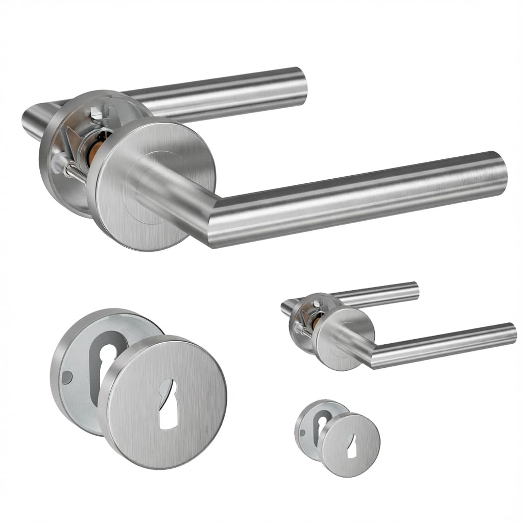 2 Pack of HENYIN Stainless Steel Door Lever Handle with Key Hole Escutcheon,Mortise Door Lock Handle,Silver Color (SO2-103K-2) — image 1