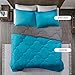 Comfort Spaces Vixie 3 Piece Comforter Set All Season Reversible Goose Down Alternative Stitched Geometrical Pattern Bedding, Full/Queen, Teal/Grey