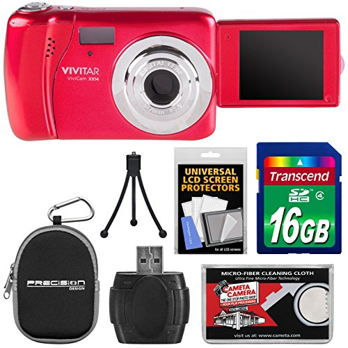 Vivitar-ViviCam-VXX14-Selfie-Digital-Camera-Red-with-16GB-Card-Case-Tripod-Reader-Kit