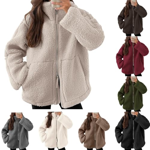 peiaclkde Womens Coats Sherpa Fleece Jacket Women Full Zip Autumn Hoodie Winter Clothes Long Sleeve Sherpa Jacket Sweatshirts Wool Coat Ladies Lightweight Jackets Solid Color Plush Coat With Pockets