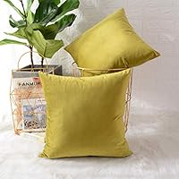 MERNETTE Pack of 2, Velvet Soft Decorative Square Throw Pillow Cover Cushion Covers Pillow case, Home Decor Decorations for Sofa Couch Bed Chair 20x20 Inch/50x50 cm (Olive Green Yellowish)