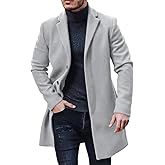 Gafeng Men's Trench Coat Slim Fit Notch Lapel Single Breasted Top Coat Winter Warm Cotton Business Long Jacket Overcoat