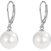 Rnivida 925 Sterling Silver Pearl Leverback Earrings,Hypoallergenic Round Pearls Drop Jewelry Gift for Women
