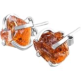 QNAVIC AA Raw Gemstone Rough Crystal Stone Dainty Stud Earrings for Women, Birthstone Handmade Wedding Jewelry, 925 Sterling Silver 4-Prong Setting Earrings, Birthday Gifts for Mom, Girls