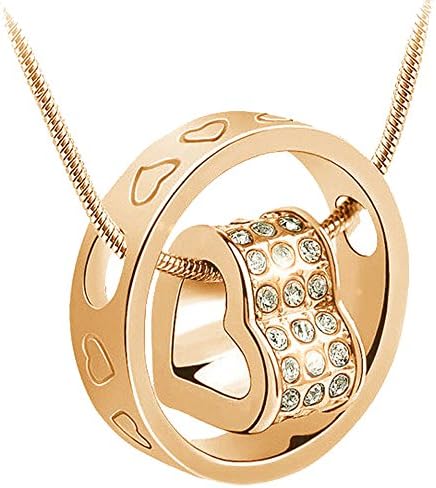 KORPIKUS Gold Colour Metal Jewelled Crystal Hearts Engraved Ring Necklace In Organza Gift Bag - (GOLD COLOUR WITH CLEAR GEMS)