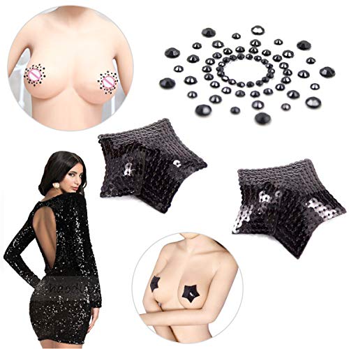 Brustpaste selbstklebend Pasties Pailletten Nippel Cover Aufkleber mit Quaste Dessous Brust Blütenblatt Pasty 4 Styles… – Bild 3