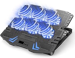 『2020最新進化型・強冷超静音冷却ファン』ノートパソコン冷却パッド 冷却台　6つ冷却ファン搭載　5段階高度調整可　風量調節可　ノートPCクーラー　大風量・低騒音　２つUSBポート付...