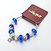 Long Way® Silver Plated Snake Chain Glass Crystal Beads Heart Charm Bracelet for Women (Blue)