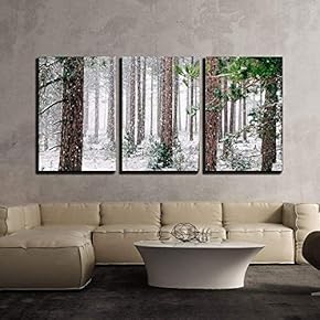 3 Piece Canvas Wall Art - Pine Trees Covered with Snow - Modern Home Art Stretched and Framed Ready to Hang - 16"x24"x3 Panels