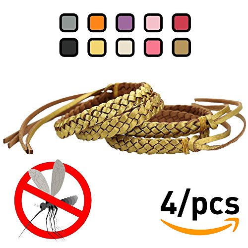 Kinven Original Mosquito Insect Repellent Bracelet Waterproof Natural DEET FREE Insect Repellent Bands, Anti Mosquito Protection Outdoor & Indoor, Adults & Kids, 4 bracelets, in Gold