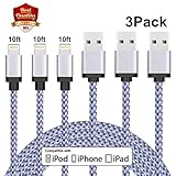 iPhone Charger Cable 3Pack 3FT Nylon Braided Lightning Charging Cord Compatible with iPhone X/ 8/8 Plus/ 7/7 Plus/ 6/6 Plus/ 6S/ 6S Plus/SE/ 5S/ 5, iPad iPod and More (Black)