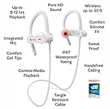 Bluetooth Wireless Headphones White Sport Earphones +Mic Noise Cancelling Beats Earbuds Sweat Proof in Ear Headset for Workout Gym Running Women Men Phones iPhone Galaxy