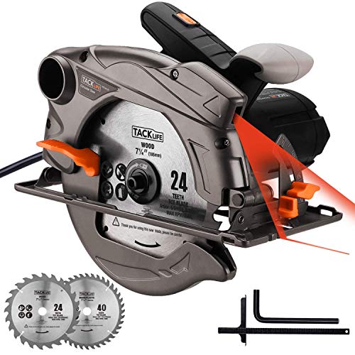 TACKLIFE Classic 1500W Circular Saw with Laser, 2 Blades(7-1/2