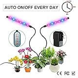 Grow Light, Auto ON & OFF Every Day Patented Timer 24W Dual Head Growing Lamp for Indoor Plants, High Power LED, 8 Dimmable Levels, 4/8/12H Memory Timing for Hydroponics Greenhouse Gardening