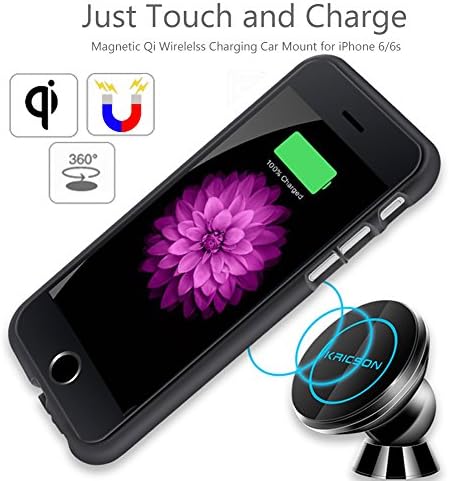 Kricson Auto Wireless Charger 360 Degree Rotation for iPhone 6 / iPhone 6s Car Mount Holder Vehicle-mounted Bracket Magnetic Vehicular QI Wireless Charging Receiver with USB Cable