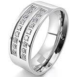 INBLUE Men's 8mm Stainless Steel Ring CZ Silver Tone Comfort Fit Band Wedding Engagement