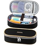 Pen Case, Homecube Big Capacity Pencil Bag Makeup Pouch Durable Stationery Bag with Double Zipper for Business Office, Black