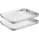 Baking Sheets Set of 2, HKJ Chef Cookie Sheets 2 Pieces & Stainless Steel Baking Pans & Toaster Oven Tray Pans, Rectangle Size 12.5Lx10Wx1H inch & Non Toxic & Healthy & Easy Clean