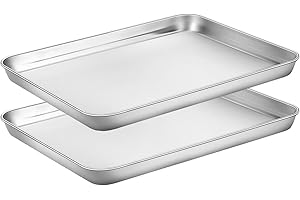 Baking Sheets Set of 2, HKJ Chef Cookie Sheets 2 Pieces & Stainless Steel Baking Pans & Toaster Oven Tray Pans, Rectangle Size 12.5Lx10Wx1H inch & Non Toxic & Healthy & Easy Clean…