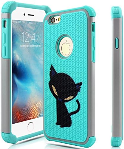 iPhone 6S Case,UBetterM Shock Absorbing Slim Durable [Hybrid Duty] Defender Rubber Bumper Cover for iPhone 6/6s 4.7 inch(Black Cat)