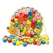 HLJgift Wooden Fruits and Vegetables Lacing & Stringing Beads Toys with Hedgehog Board for Above 3 Years Old Kids