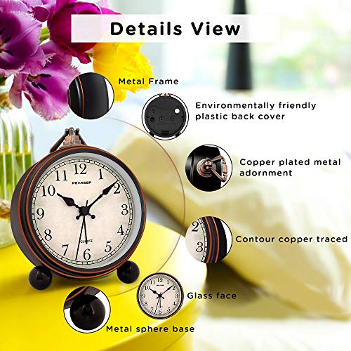 Peakeep 4" Battery Operated Antique Retro Analog Alarm Clock, Small